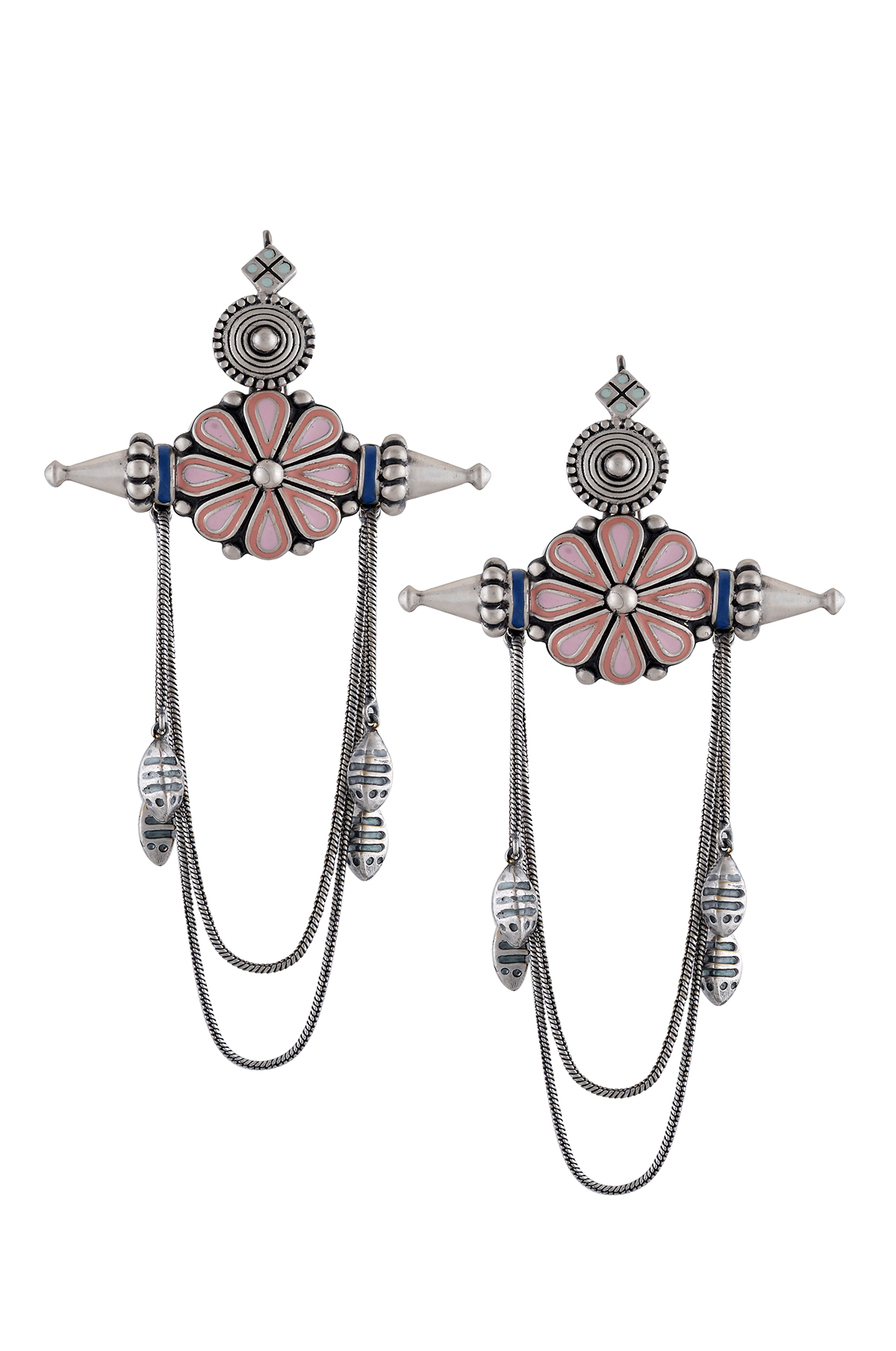 Pink Enamel Chandrika Flower Earrings