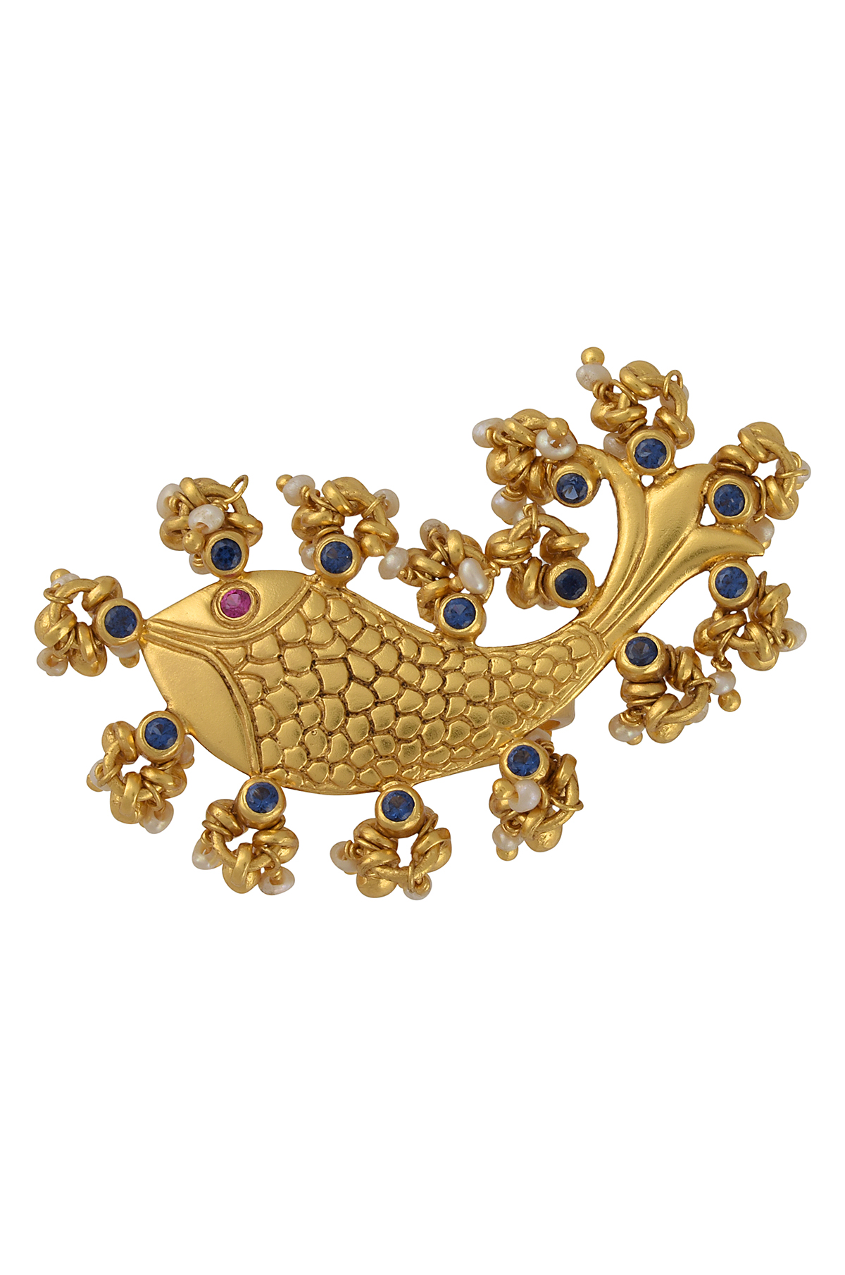 Silver Gold Plated Textured Fish Ring