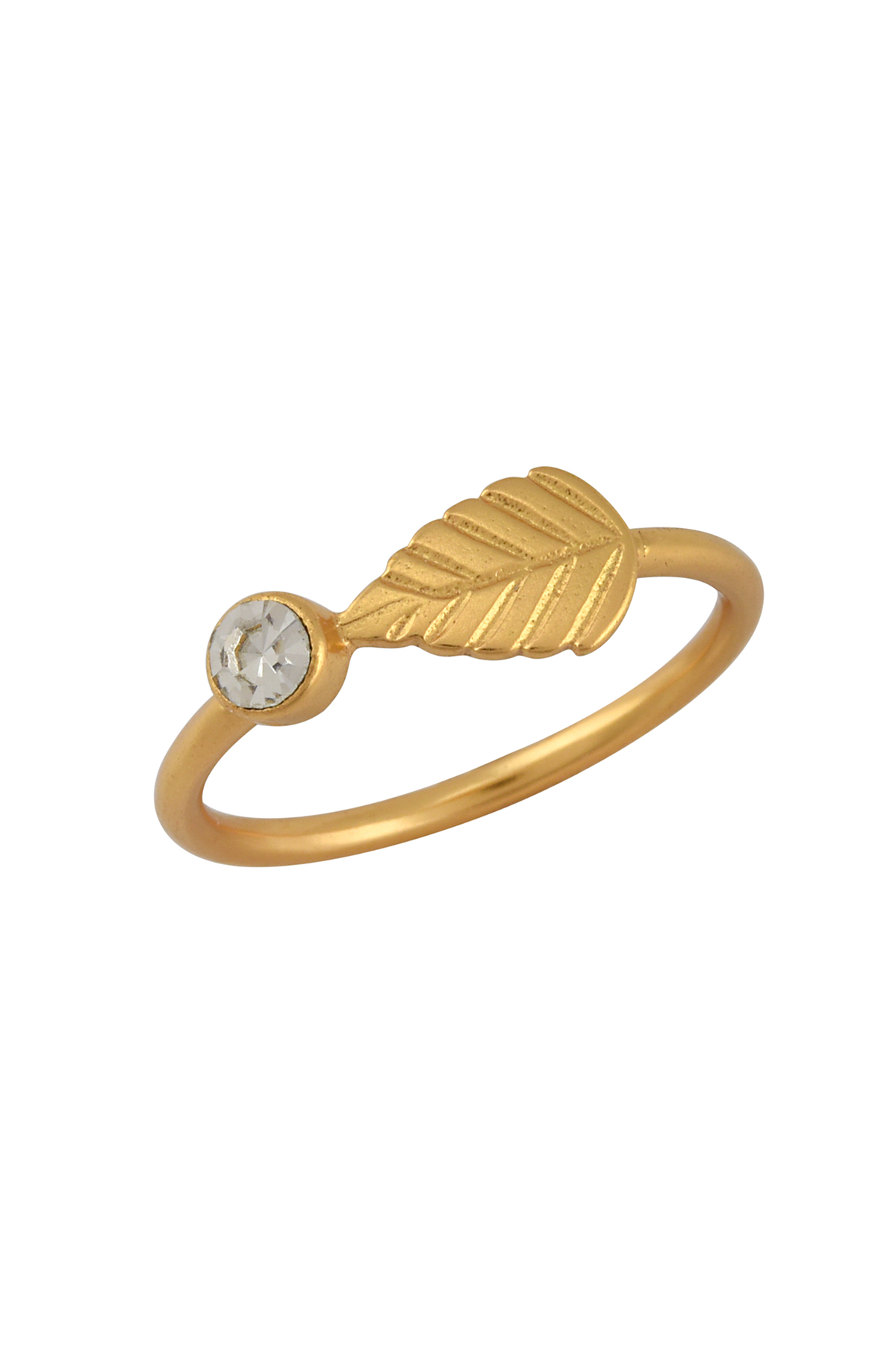 Gold Plated Round Zircon Leaf Ring