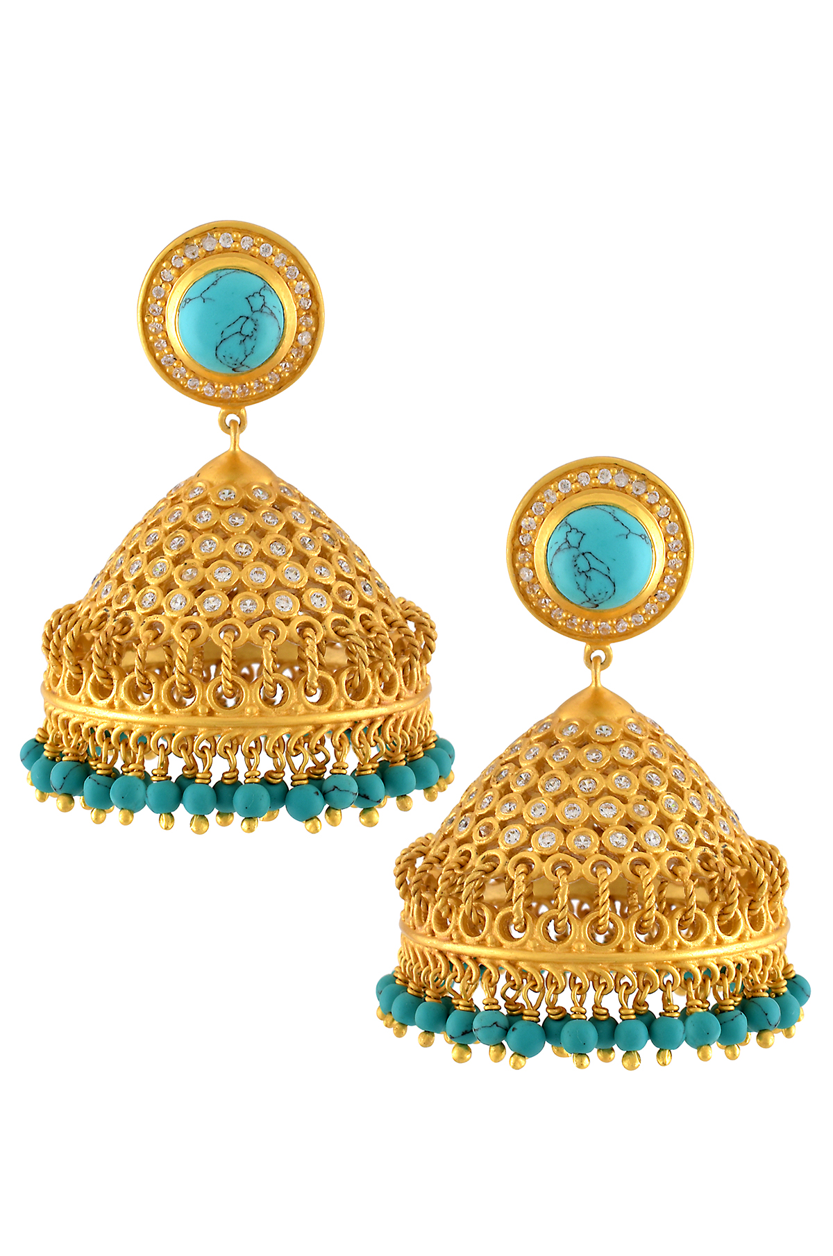 Silver Gold Plated Traditional Turquoise Zircon Jhumka
