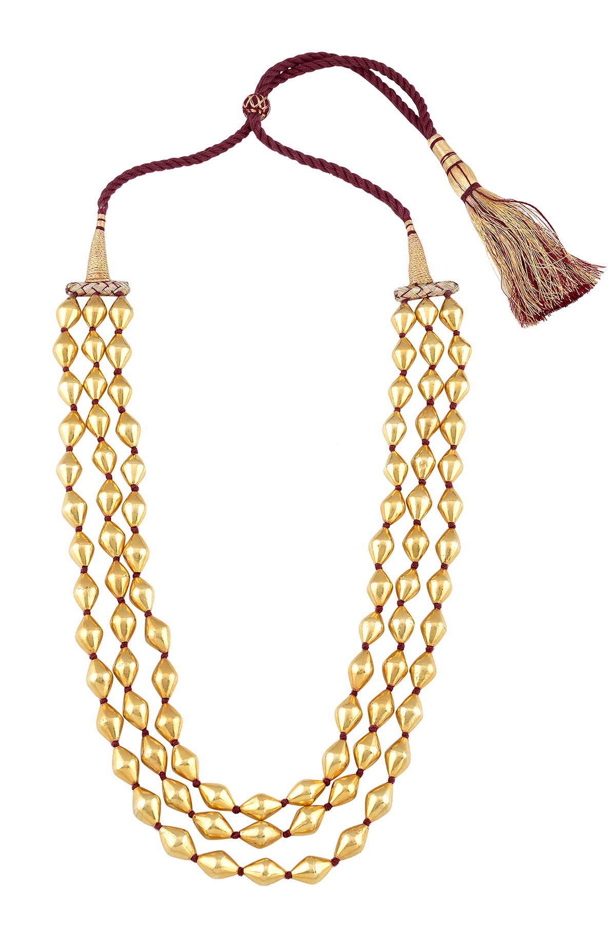 Silver Gold Plated Three Strand Dholki Necklace