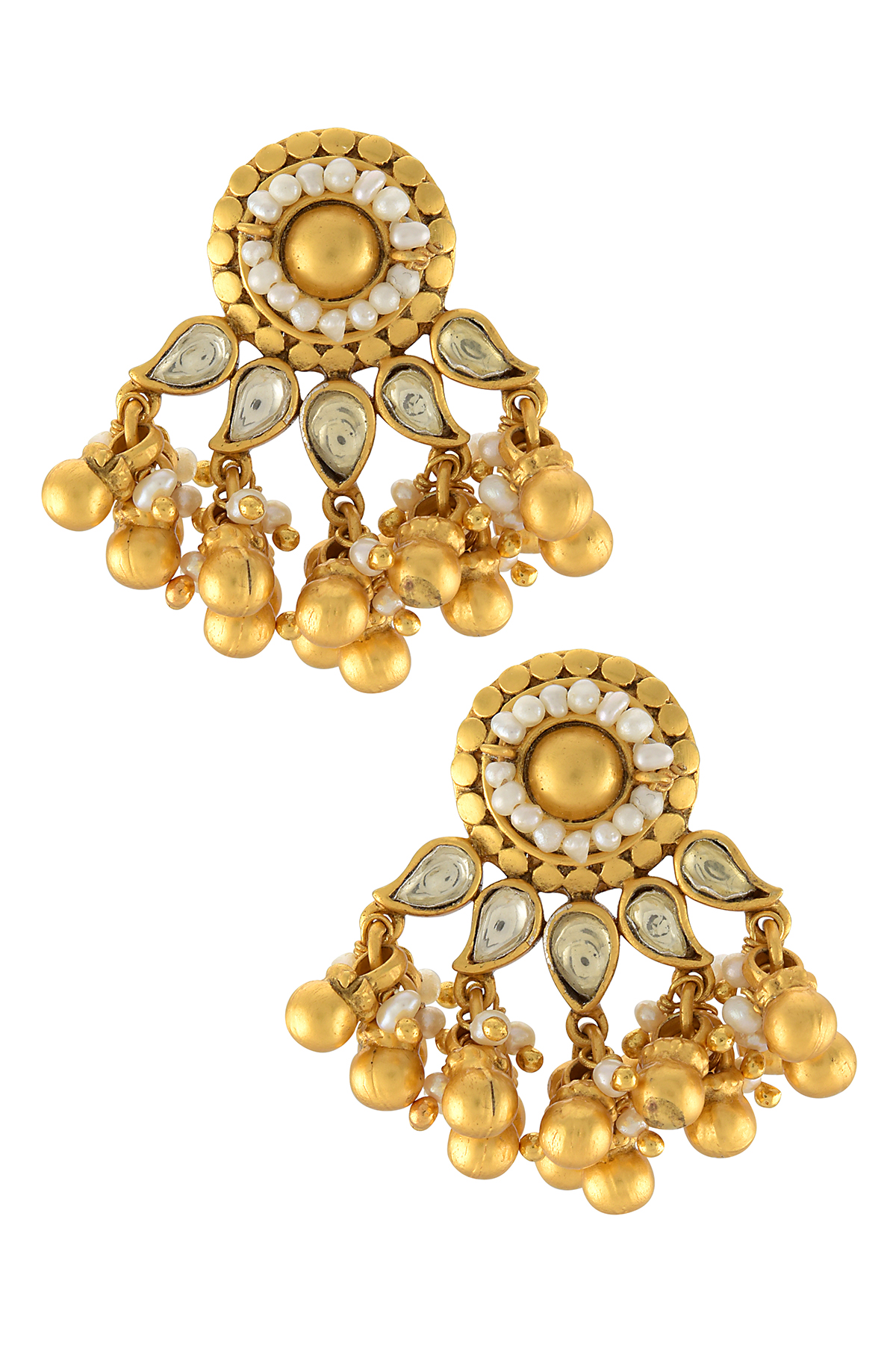 Silver Gold Plated Flower Pearl Ghungroo Ear Studs