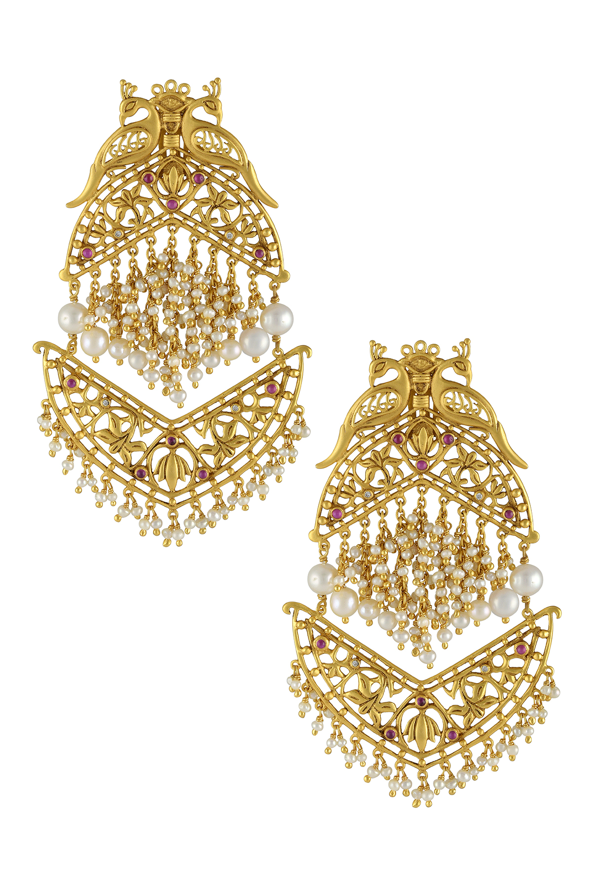 Silver Gold Plated Mayura Lotus Jaali Earrings