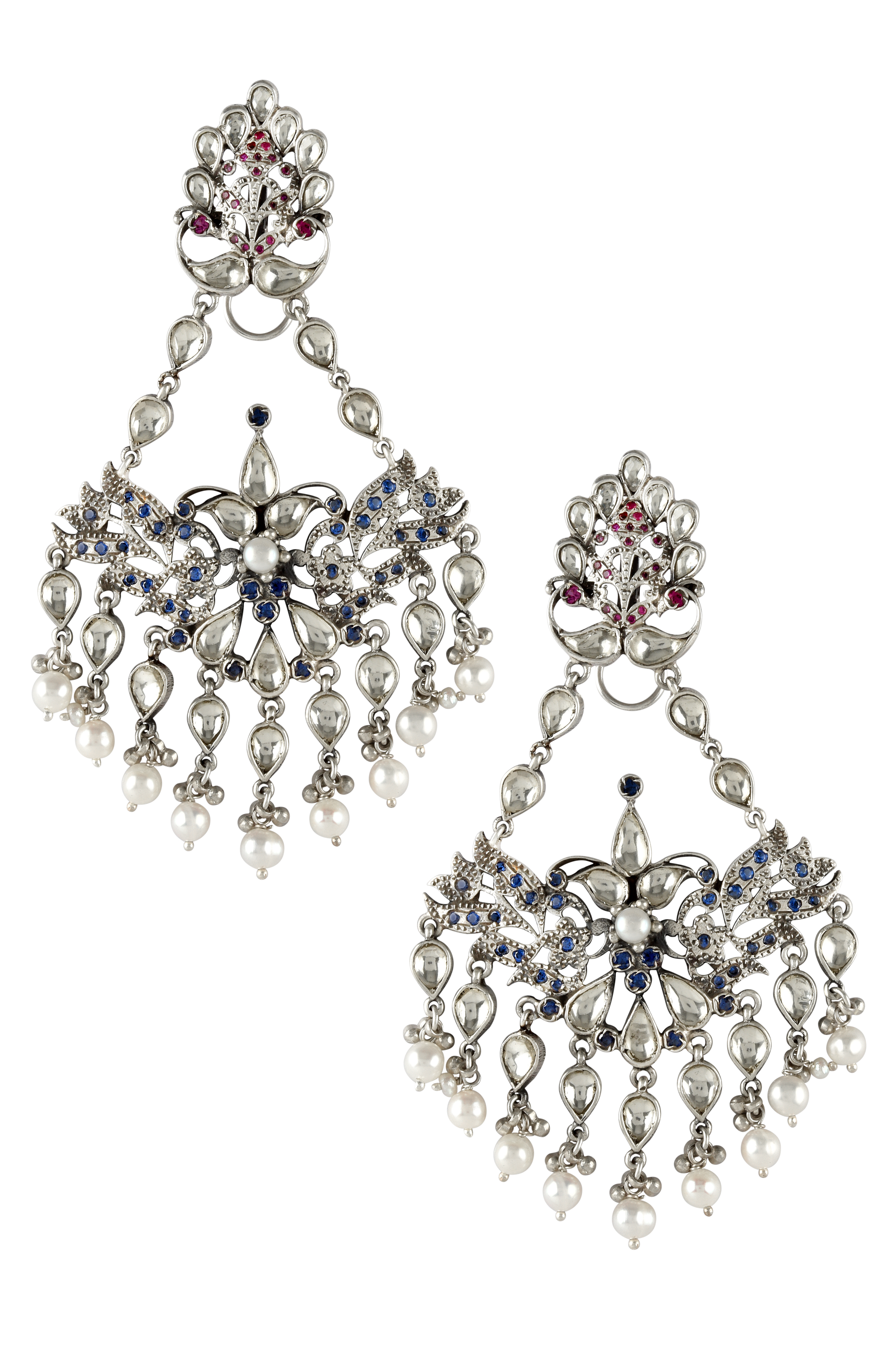 Silver Oxidised Mayura Pearl Drops Earrings