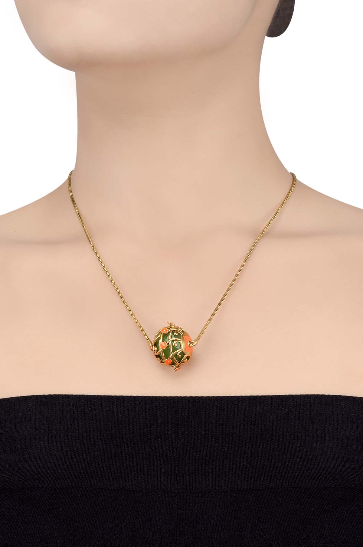 Gold Plated Enamelled Floral Ball Pendant Necklace