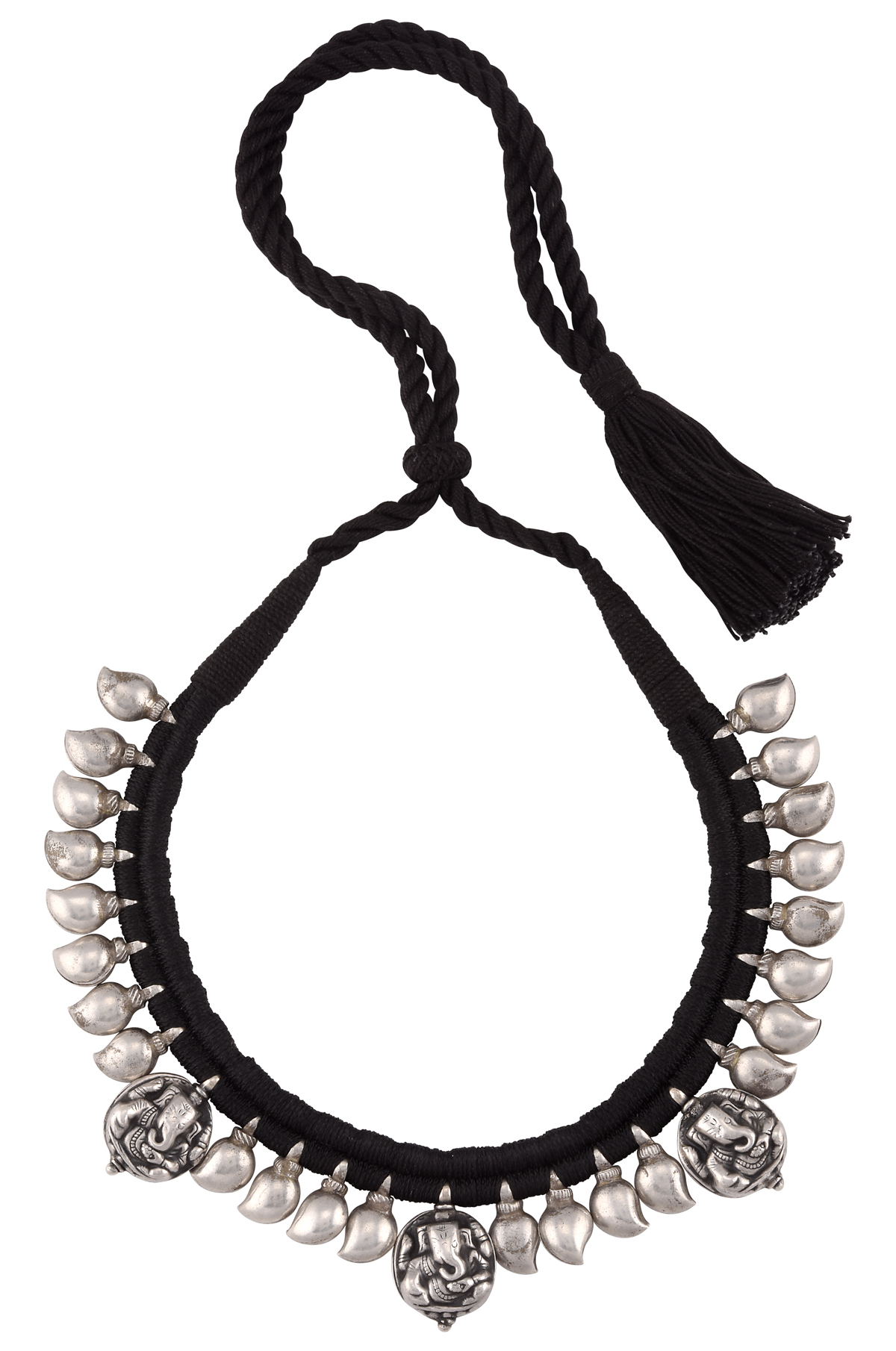 Silver Ganesha Mango Bead Thread Necklace