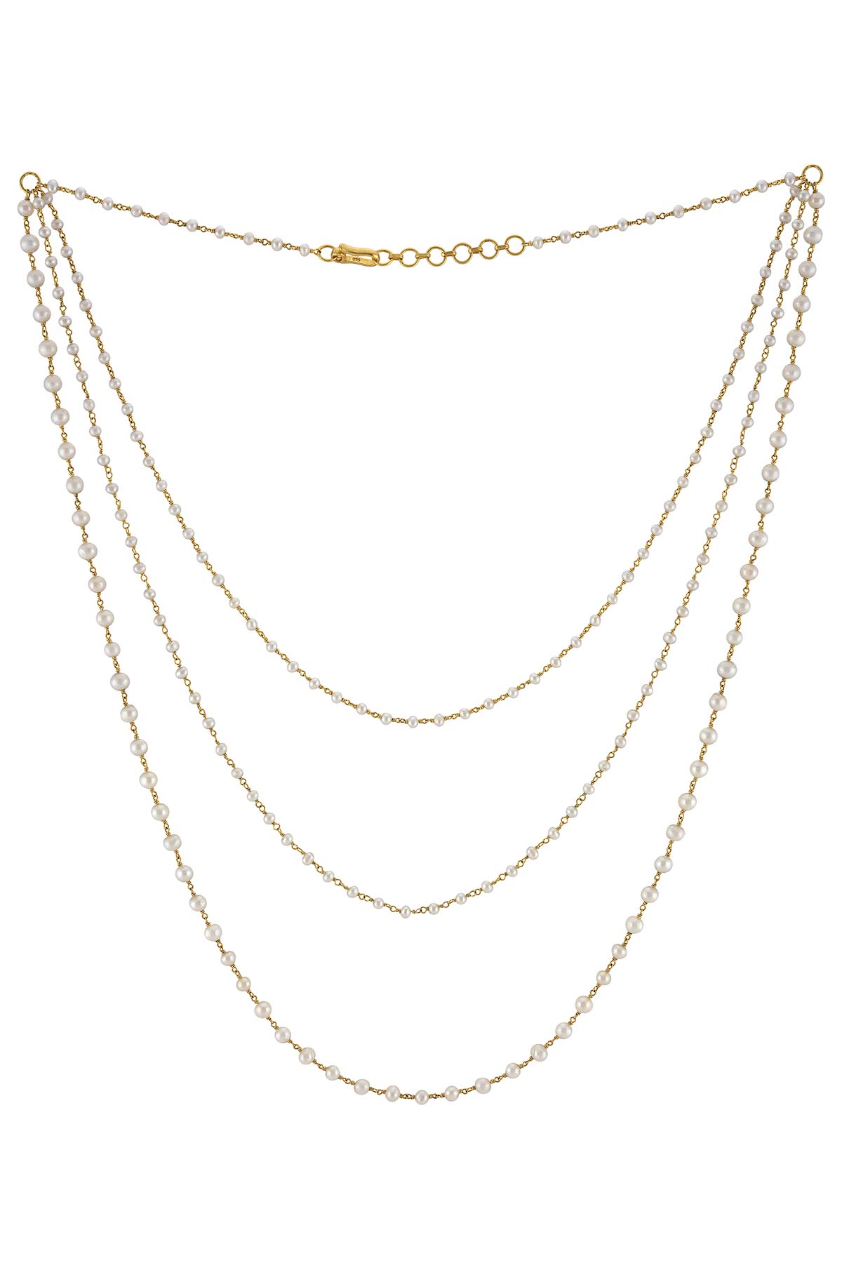 Silver Gold Plated Triple Strand Pearl Necklace