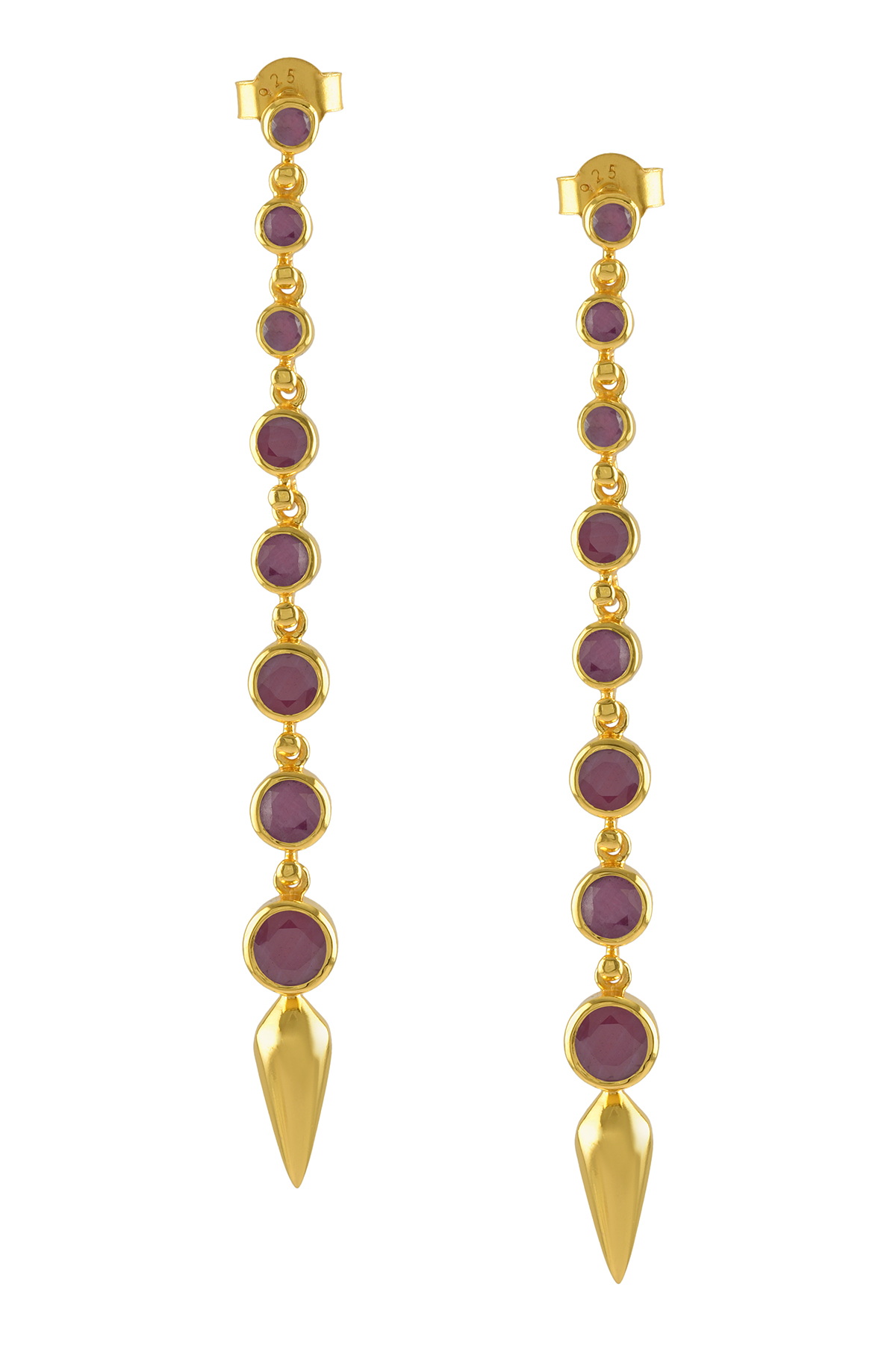 Silver Gold Plated Dyed Ruby Ascending Earrings