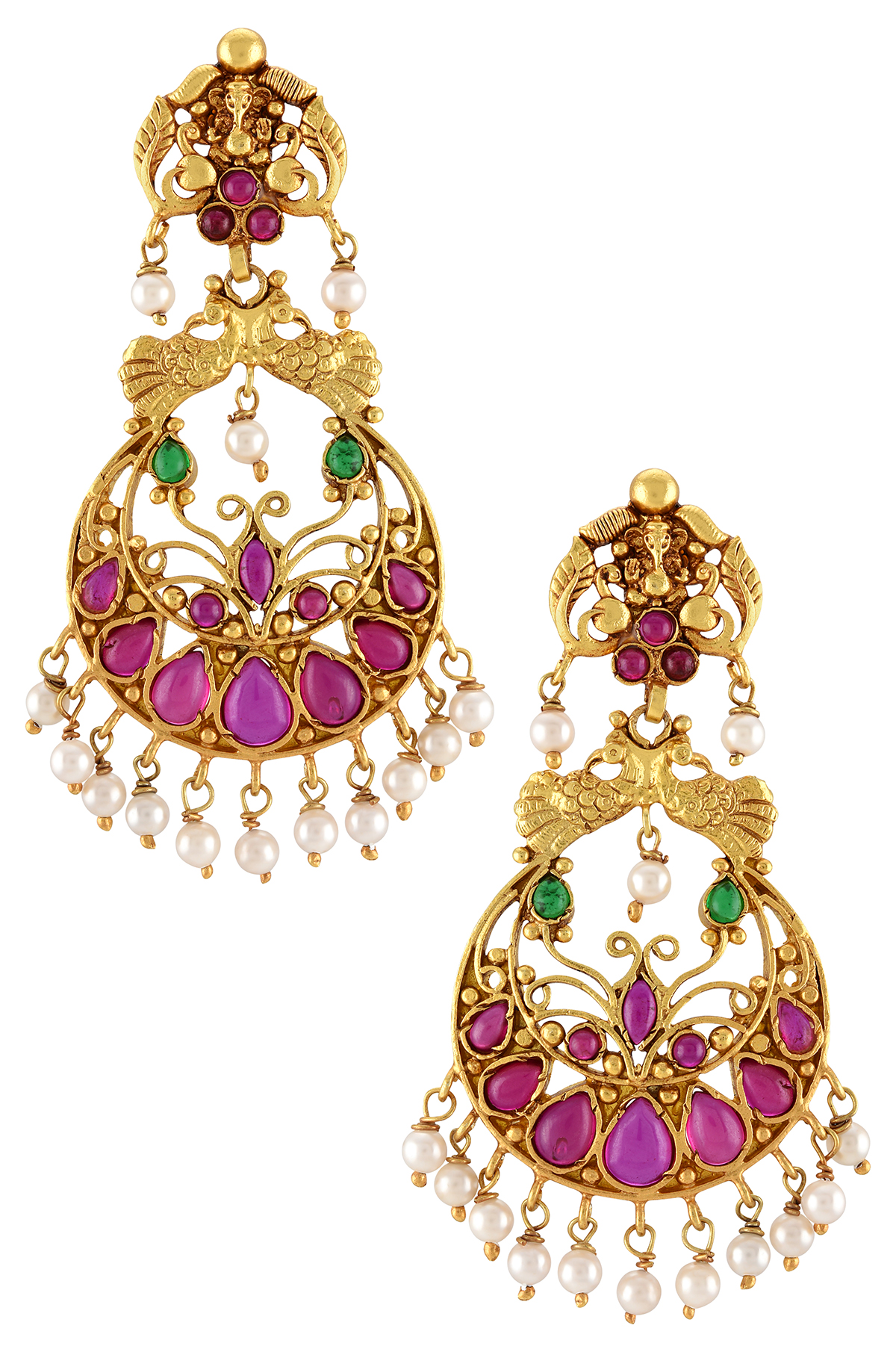 Silver Gold Plated Vinayaka Peacock Earrings