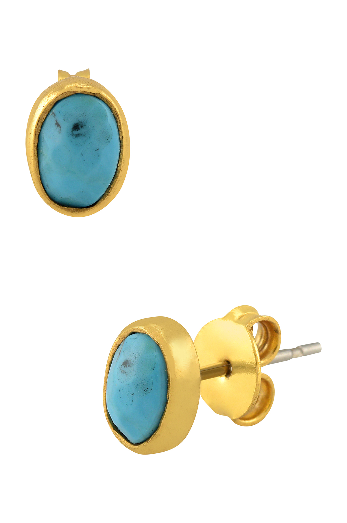 Gold Plated Oval Turquoise Ear Stud
