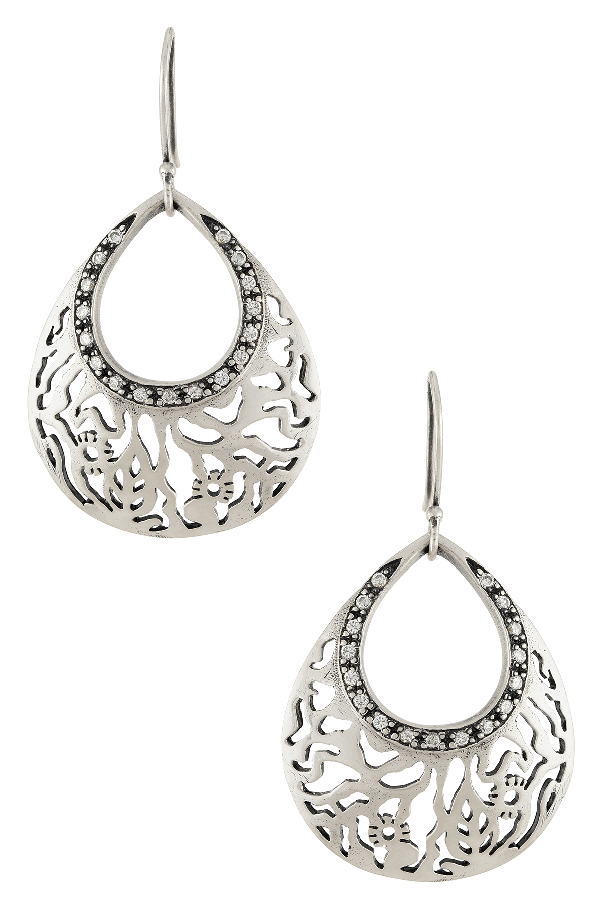 Silver Plated Pear Cutout Earrings