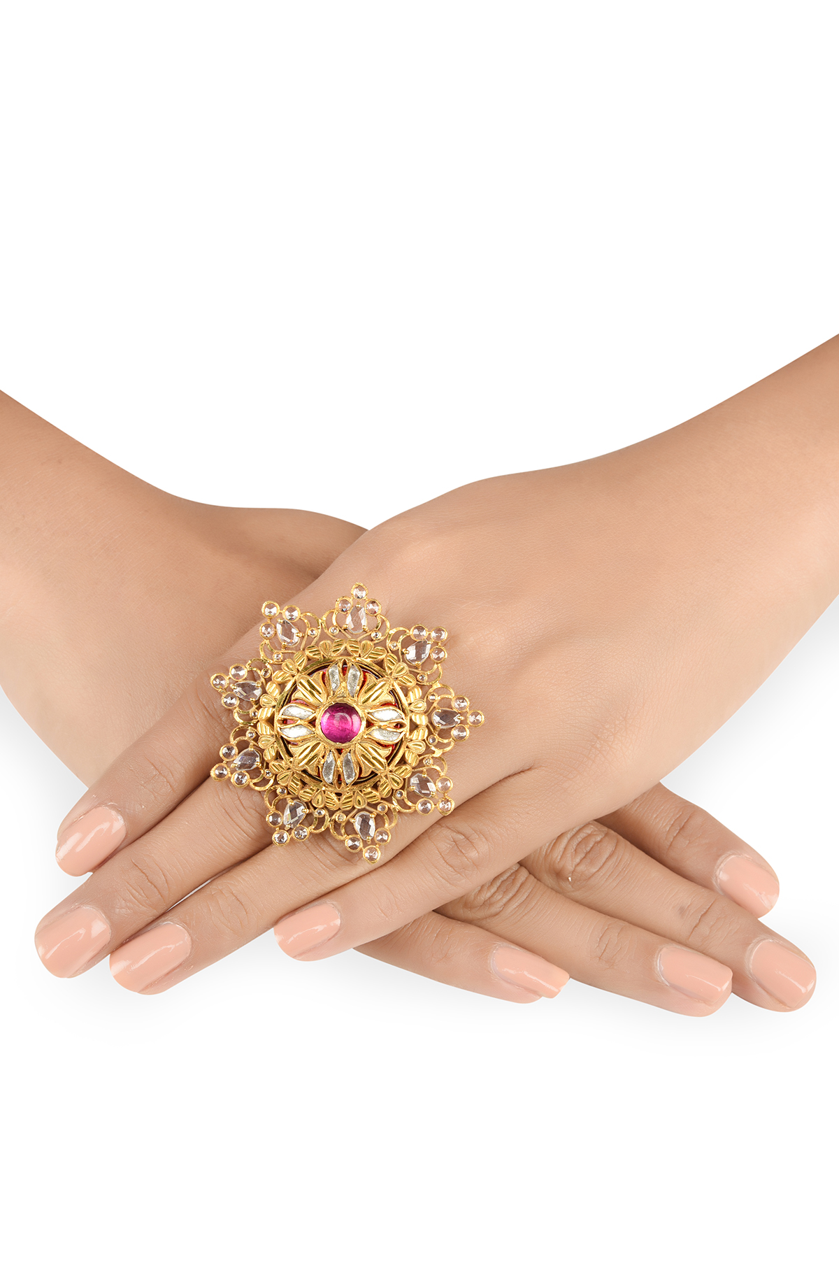 Rectangular stone antique gold finish kundan adjustable ring – Odara  Jewellery