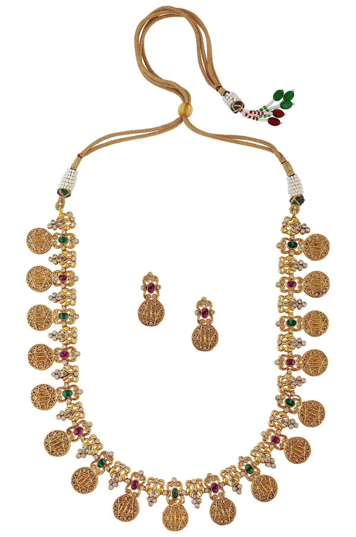 Gold Plated Silver Mayur Mala Necklace Earrings Set