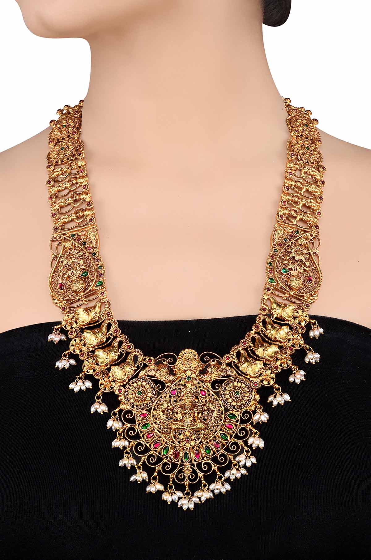 Gold Plated Silver Goddess Lakshmi Temple Necklace