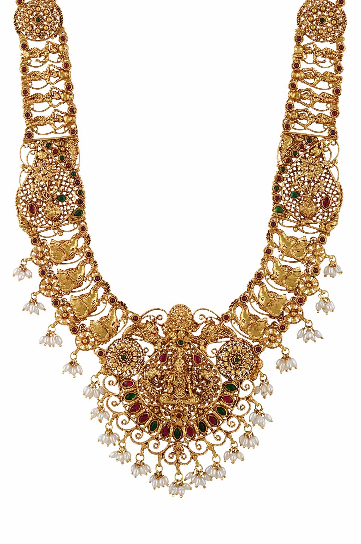 Gold Plated Silver Goddess Lakshmi Temple Necklace