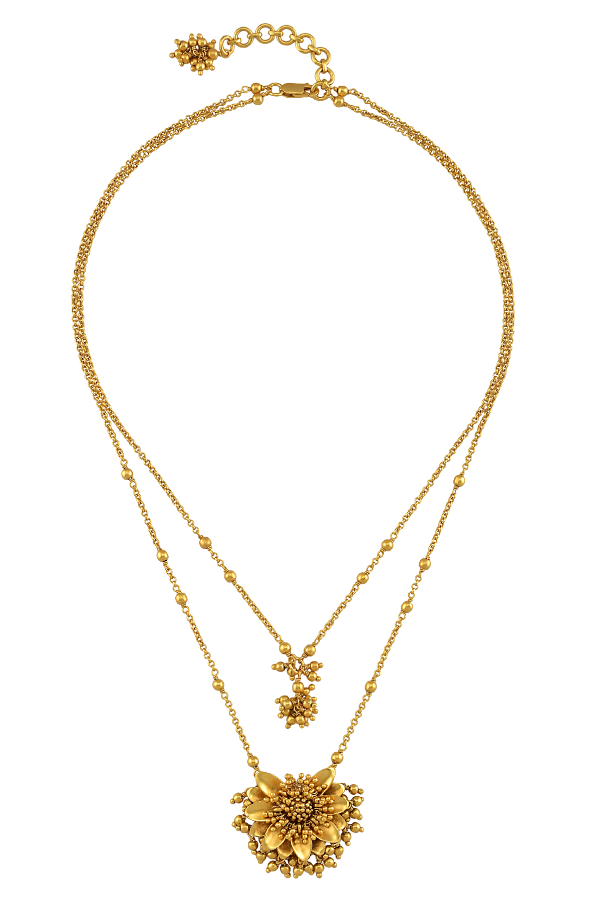 Silver Gold Plated Double Chain Floral Necklace