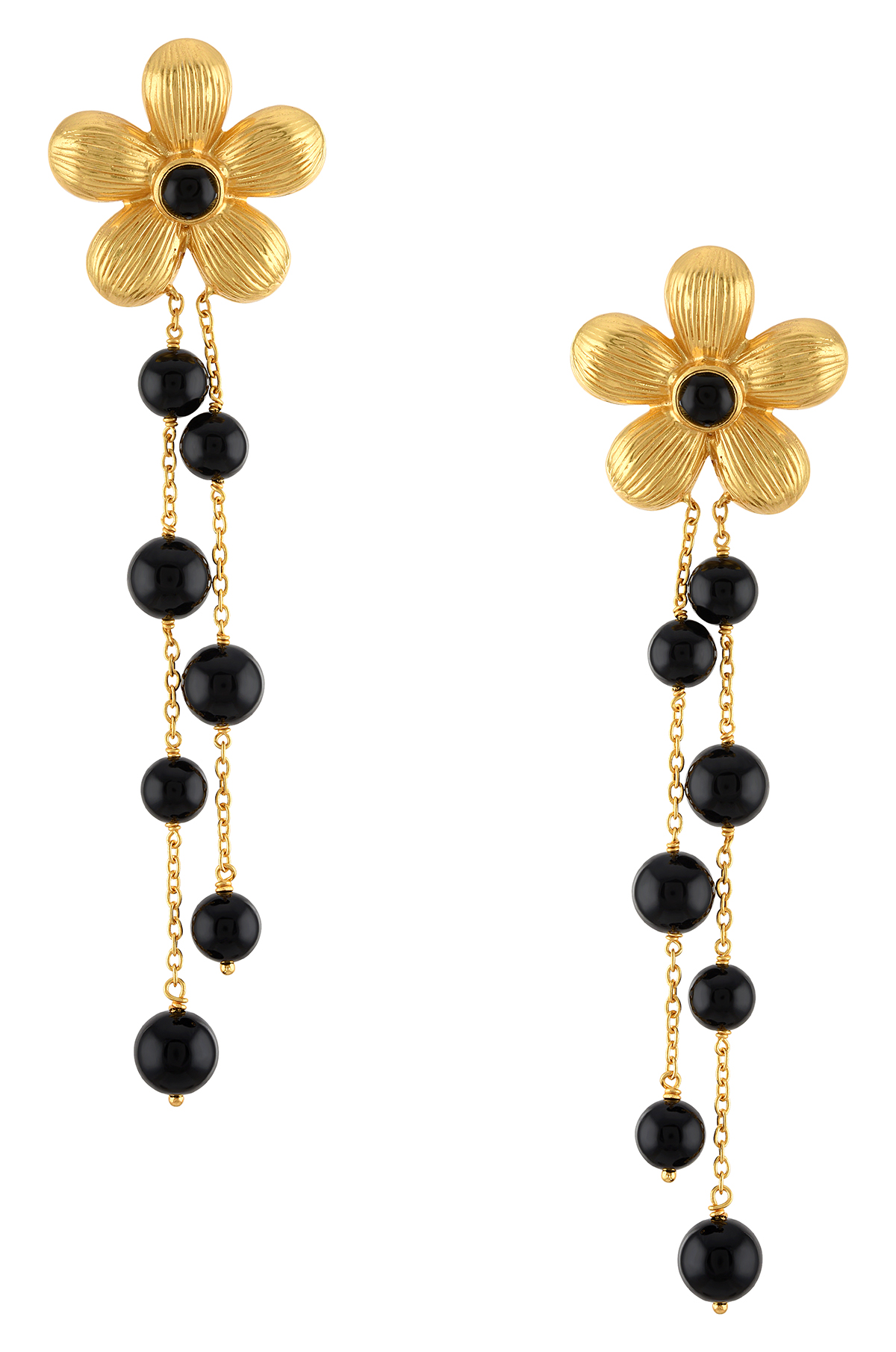Gold Tassel Dangle Earrings with Aqua Stone Detail - Lime 